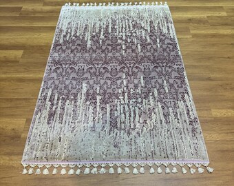 Alfombra de seda de bambú, alfombra de 4 x 6, alfombra abstracta, alfombra rosa, decoración del hogar, alfombra de piso, alfombra única, alfombra de seda de alta calidad, alfombra de dormitorio, alfombras modernas