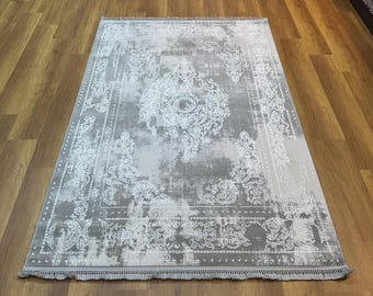 Hight Quality Silk Rug, 5x8 Area Rug, Rug For Living Room, Grey Silk Rug, Vintage Style Rug, Bamboo Silk Rug, Authentic Area Rug, Home Decor
