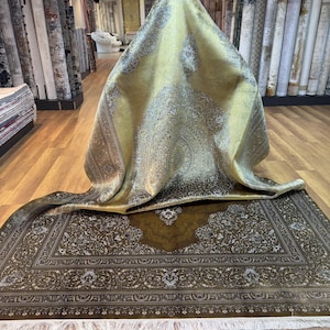 Gold Silk Rug, Palace Silk Rug, 8x11 Area Rug, Oriental Silk Rug, Gold Rug For Living Room, Top Quality Silk Rug, Luxury Silk Rug, Gold Rugs