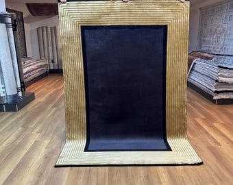 Black and Gold Bordered Bamboo Silk Rug, Contemporary Area Rug (5.15 x 7.44 ft)