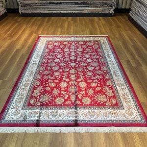 Gorgeous Red Silk Rug, Unique Silk Rug, Soft Silk Rug, Palace Silk Rug, Traditional Rug, Large Silk Rug, Red Rug For Living Room, 7x10 Rugs