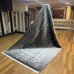 Anthracite Silk Rug, Unique Silk Rug, 7x10 Gray Rug, Hight Quality Silk Rug, Bamboo Silk Rug, Gorgeous Rug, Living Room Rug, Large Silk Rug