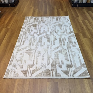 Cream Silk Rug, Modern Silk Rug, 5x8 Area Rug, Living Room Rug, Soft Rug, Bamboo Silk Rug, Geometric Design Rug, Authentic Rug, Quality Rugs