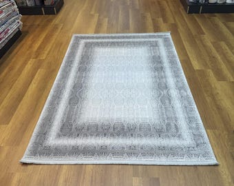 5x8 ft Silk Area Rug, Hight Quality Silk Rug, Bamboo Silk Rug, Gray Area Rug, Gray Rug For Living Room, Bedroom Rug, Home Decor, Modern Rugs