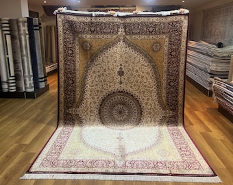 200x300 Seidenteppich, Bordeauxroter Seidenteppich, Orientteppich, Bambus Seidenteppich, Einzigartige Seidenteppich, Teppich Für Wohnzimmer, Großer Teppich