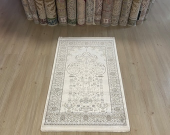 Prayer Rug, Prayer Mat, Sajjada Rug, White Prayer Rug, Prayer Gift Mat, Janamaz Mat, Beige Prayer Rugs, Bamboo Prayer Mat, Soft Thick Prayer