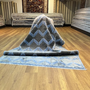 Gray Blue Carpet, 5x8 Wool Rug, Modern Rug, Geometric Design Rug, Area Rug, Rug For Living Room, Gorgeous Rug, High Quality Rug, Home Decor