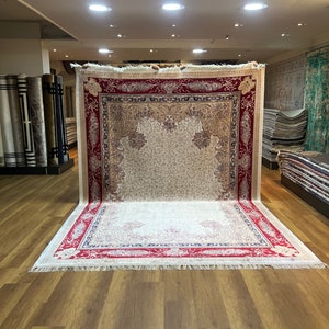 Oversize Silk Rug, Red Silk Rug, Palace Rug, Dining Room Rug, Authentic Area Rug, Top Quality Silk Rug, Oriental Rug, 8x11 Traditional Rug