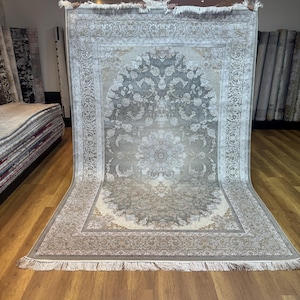 Tappeto in seta di alta qualità, tappeto in seta di lusso da 2,1 x 3 m, tappeto orientale in seta, tappeto in seta di grandi dimensioni, tappeto in seta tradizionale, tappeto da palazzo, tappeti classici da soggiorno