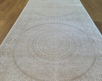 Cream Runner Rug, Muted Rug, Gorgeous Bamboo Silk Rug, Long Runner Rug, Cream Silk Rug, 3x10 Oriental Rug, Unique Rug, Top Quality Silk Rug,