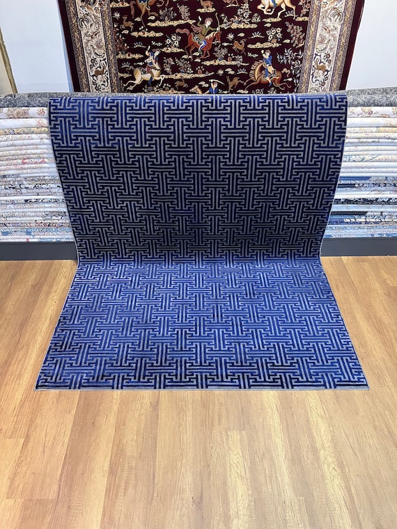 Bambus-Seidenteppich, geometrischer, marineblauer Teppich (130x220) - Etsy  sterreich