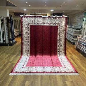 Large Red Rug, Red Plain Rug, Authentic Area Rug, Bamboo Silk Rug, Soft Rug, Living Room Rug, Turkish Silk Rug, 7x10 Rug, Oushak Rug, Carpet