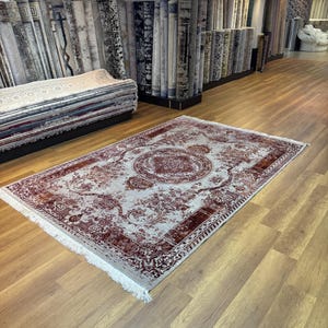 7x10 Unique Silk Rug, Red Orange Rug, Oriental Silk Rug, Top Quality Silk Rug, Living Room Rug, Large Carpet, Palace Silk Rug, Silk Area Rug