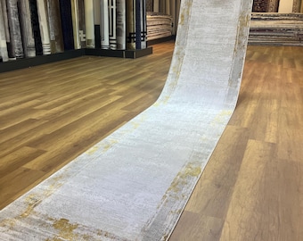 Gold Runner Rug, Bamboo Silk Rug, 3x13 Ft Rug, Kitchen Runner, Silk Runner Rug, Corridor Rug, Rug For Entryway, Home Decor, Oriental Carpet