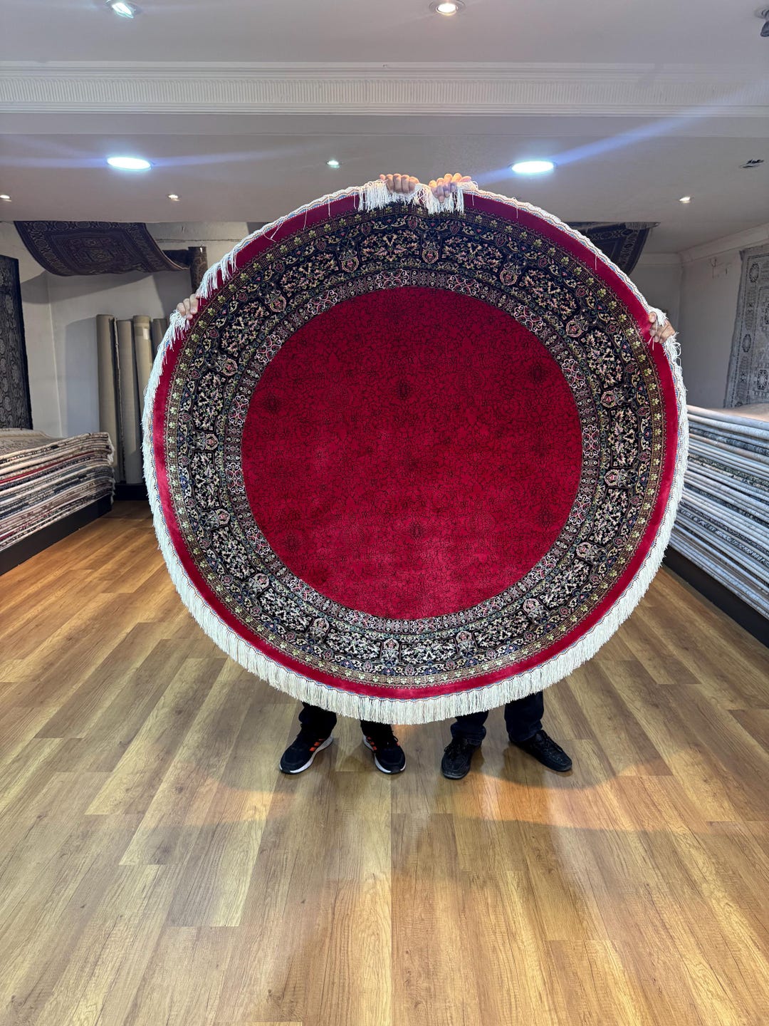 Red Bamboo Silk Round Rug, Oriental Circle Carpet (5x5 Ft) - Etsy