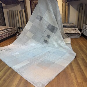 Extra Large Modern Rug, Unique Silk Rug, Oversize Grey Rug, 10x13 Area Rug, Living Room Rug, Designer Rug, Dining Room Rug, 10x13ft Silk Rug