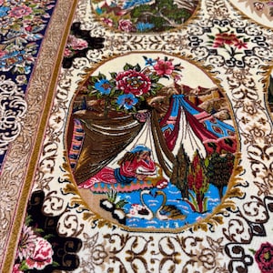 Tappeto di seta di lusso, tappeto 7x10, tappeto con motivi animali, tappeto di seta di alta qualità, tappeto da soggiorno, splendido tappeto di seta, tappeto di seta unico, tappeto speciale