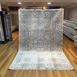 Memlük Design Teppich, Teppich Grau, Orientalischer Seidenteppich, Bambus Teppich, Teppich Für Wohnzimmer, Luxus Seidenteppich, Hochwertiger Seidenteppich, 200x300