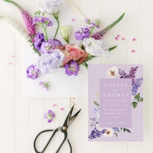 Wildflower Printable Lilac Floral Wedding Invitation - Spring DIY Editable & Downloadable Template - Garden Wedding, Spring Flowers