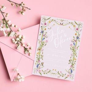 Wildflower Printable Pink Floral Wedding Invitation - Spring DIY Editable & Downloadable Template -  Printable Wedding Invite,