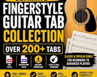 200+ Fingerstyle Guitar Tabs PDF Bundle – Massive Easy & Full Acoustic Song Collection – Guitar Pro Files – Beginner to Intermediate Tabs