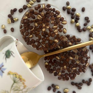 Coffee Bean Resin Coasters – Handmade with Real Coffee Beans & Gold Accents, 4” Round, Heat-Resistant, Unique Gift for Coffee Lovers