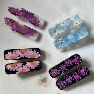 Pressed Flower Resin Hair Clips – Botanical Barrette Set with Real Dried Flowers, Handmade Nature-Inspired Hair Accessories
