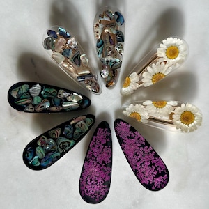 Real Flower Resin Hair Clips: Teardrop Barrettes, Nature-Inspired Set