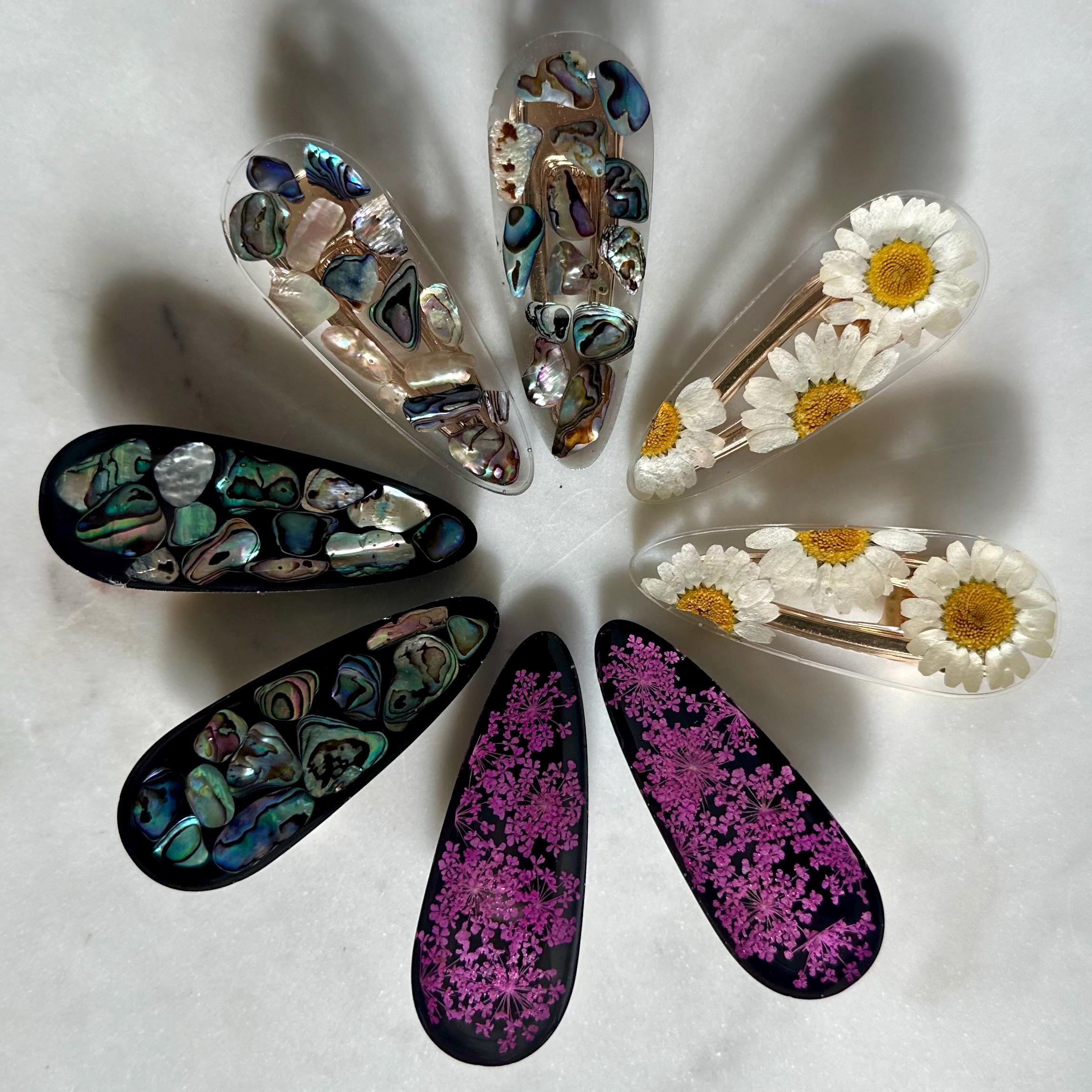 Vintage Abalone, Onyx, & Pink Quartz Barrette Abalone & Mother of Pearl Fan Barrette – Mexica Mexico main image 4
