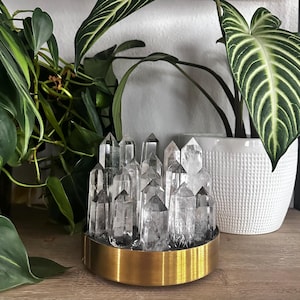 Brass Crystal Lamp with Clear Quartz – Healing Home Décor, Abundance and Grounding Feng Shui Light - #4