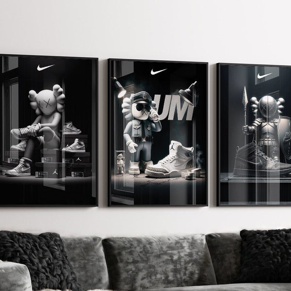 Conjunto de carteles de figuras de Hypebeast, conjunto de 3, póster de graffiti KAWS imprimible, juguetes Hypebeast, zapatillas Hypebeast, DESCARGA DIGITAL