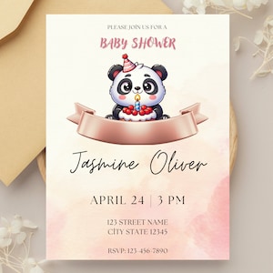 BEWERKBARE Panda Baby Shower Uitnodiging Sjabloon, Baby Shower Uitnodiging Meisje, Panda Bear Baby Shower Uitnodiging, Panda Digitale Uitnodiging