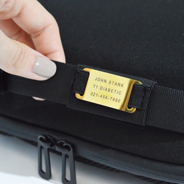 Custom Medical ID Alert Wrap Tag - For Traveler & Mini Bag - Hook + Loop Compatible 1" Straps - Engraved for Diabetes - Diabetic - Asthma
