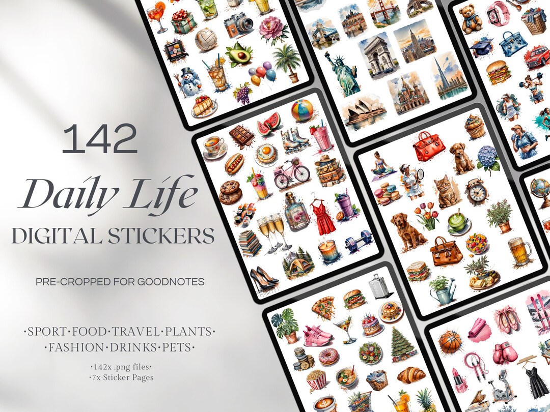 142 Daily Life Digital Stickers | Food, Travel, Fashion PNG (goodnotes ...