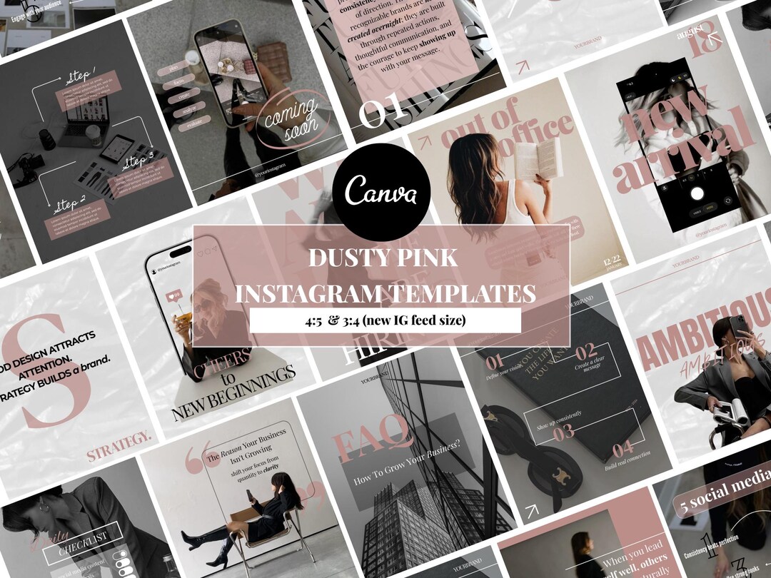Dusty Pink Minimalist Instagram Canva Templates | Social Media Post ...