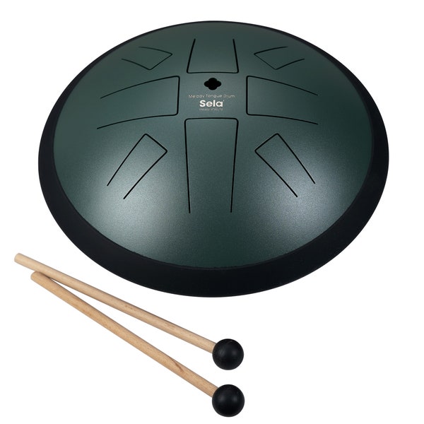 Sela Melody Tongue Drum 10“ C Golden Gate Dark Green - Handgefertigtes Stahlzungen-Trommel für Meditation, Yoga & Musiktherapie