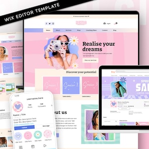 Pastel coach, wix template, website template, retro coach website, coaching website, social media manager, virtual assistant, pink coach web
