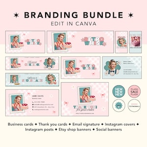 Modelos de pacote de marca - Modelo de kit Canva, marca de padaria, marca de panificação, marca retrô, marca de confeitaria, logotipo editável