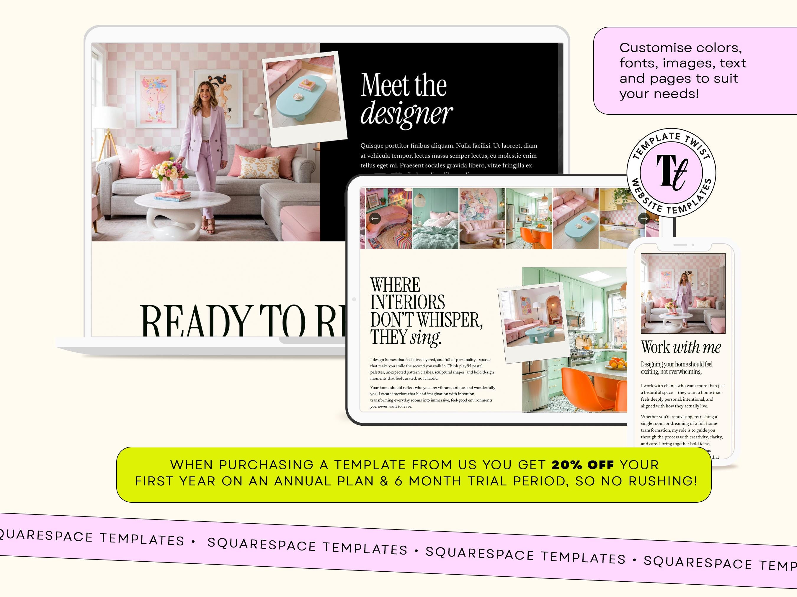 Interior Design Website Template Feminine Squarespace Template for ...