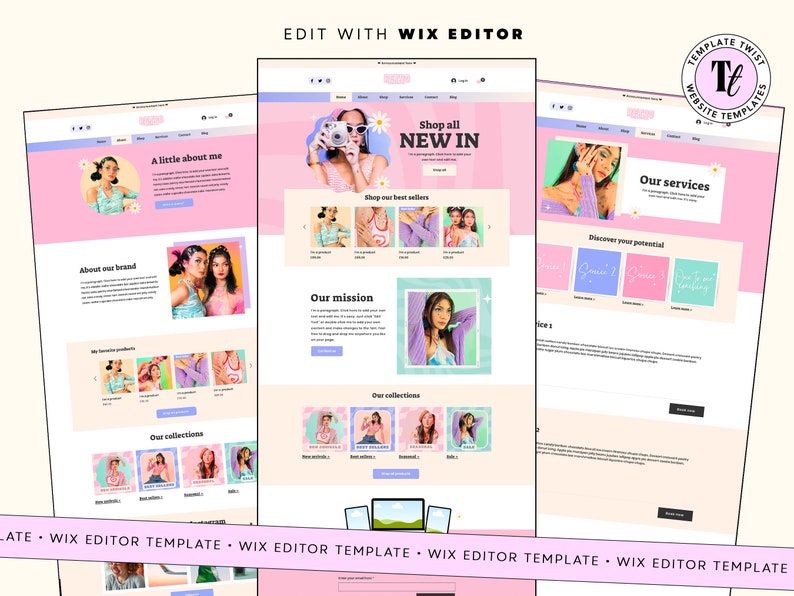 Retro ecommerce, retro wix, website design, wix template nail, template pink, colorful wix, website handmade, blog templates, store website, boutique wix, wix commerce, website template, wix editor