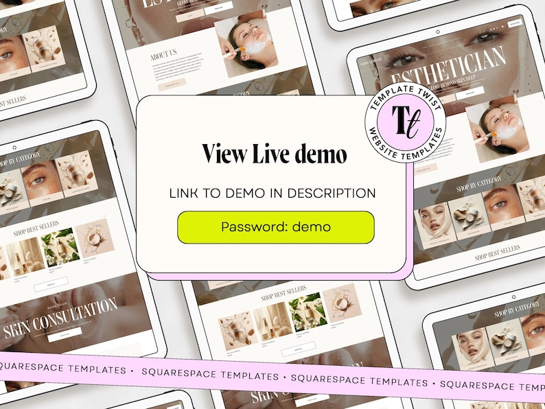 Esthetician Website, website template, Squarespace template, skincare website, beauty website, spa website, salon website, squarespace theme, luxury website, skin website, cosmetic website, esthetician theme, skin care website
