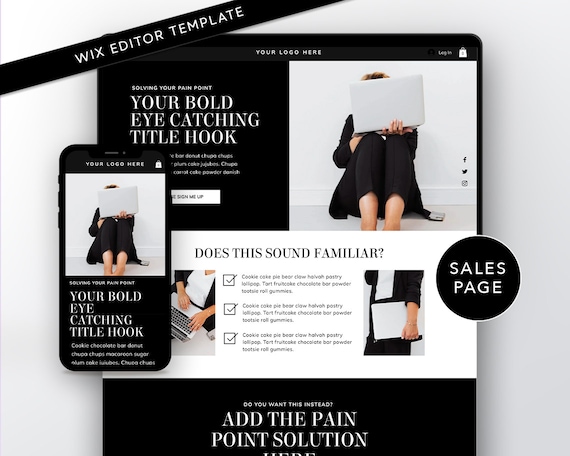 Wix Editor Sales Page Template: Black Luxury Design