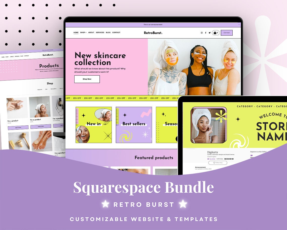 Retro Burst Squarespace Template: Beauty Ecommerce Website