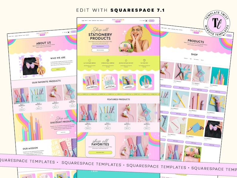 Colorful website, squarespace template, bold website template, template colorful, pastel website template, crafts squarespace, squarespace theme, branding bundle, template funky, retro colorful, kids rainbow, store template, clothing boutique