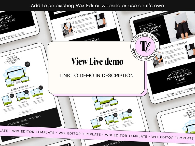 Wix Editor, faceless sales page, sales page template, landing page, luxury template, black website, online course, digital products, coaching website, wix theme, life coach, consultant website, consultancy template