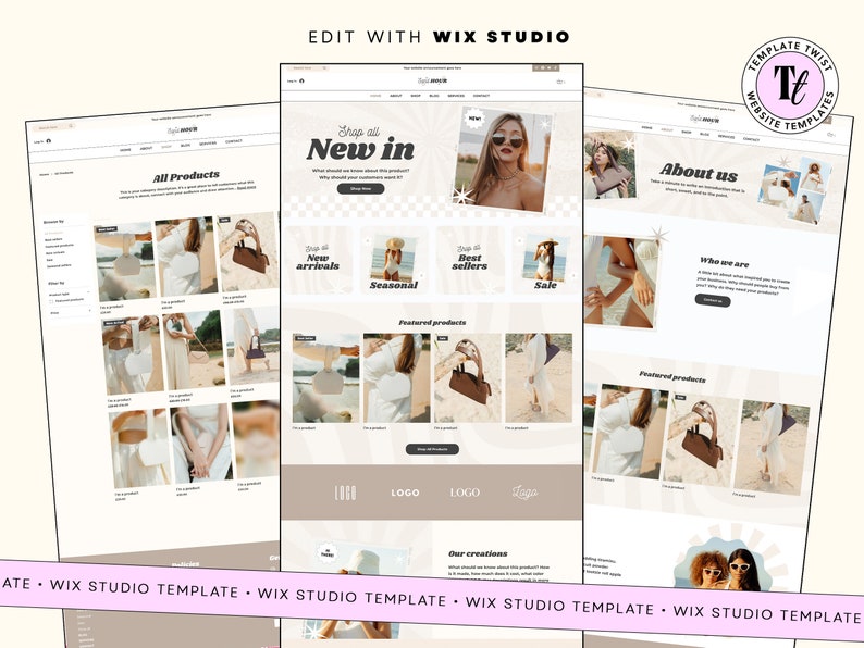 Retro Beige Wix Studio Ecommerce Template Website Etsy
