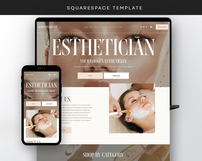 Esthetician Website, website template, Squarespace template, skincare website, beauty website, spa website, salon website, squarespace theme, luxury website, skin website, cosmetic website, esthetician theme, skin care website