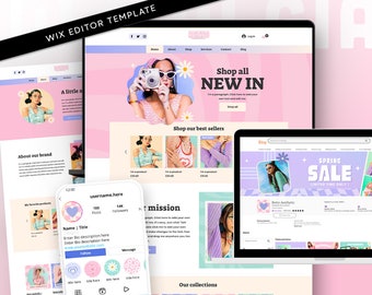 Pink Wix Template Website bundle, ecommerce pink retro website for clothing boutiques, jewellery stores, nail salons and more