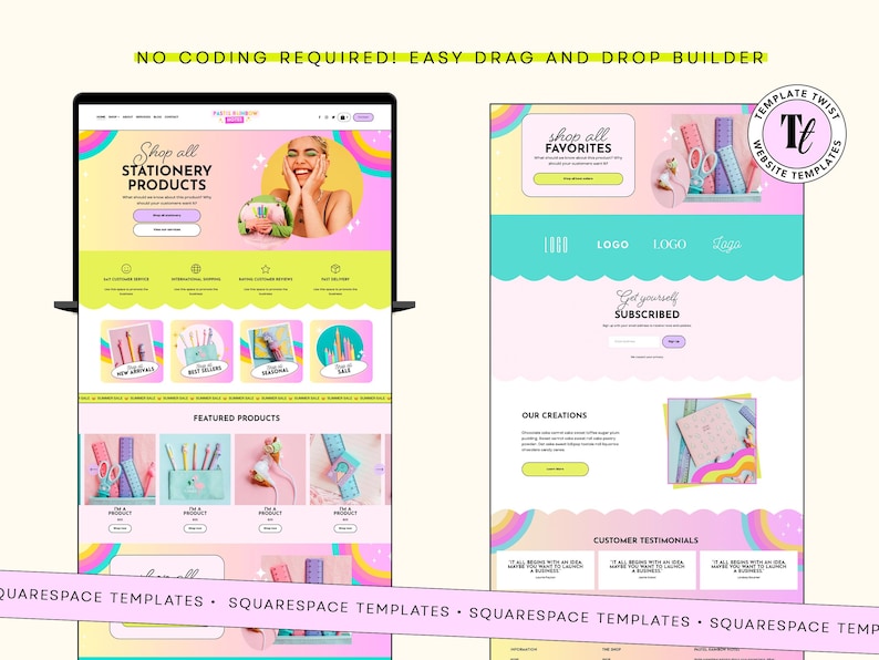 Colorful website, squarespace template, bold website template, template colorful, pastel website template, crafts squarespace, squarespace theme, branding bundle, template funky, retro colorful, kids rainbow, store template, clothing boutique
