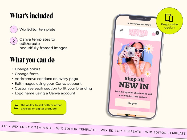 Retro ecommerce, retro wix, website design, wix template nail, template pink, colorful wix, website handmade, blog templates, store website, boutique wix, wix commerce, website template, wix editor